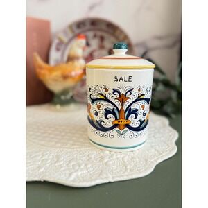 Nova Deruta Italy Ceramic Salt Canister Sale Jar Lidded Hand Painted 6 Inch